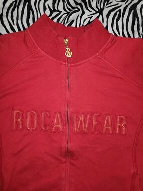 Rocawear Men's Red Zip-Up Bomber Jacket with Embroidered Logo